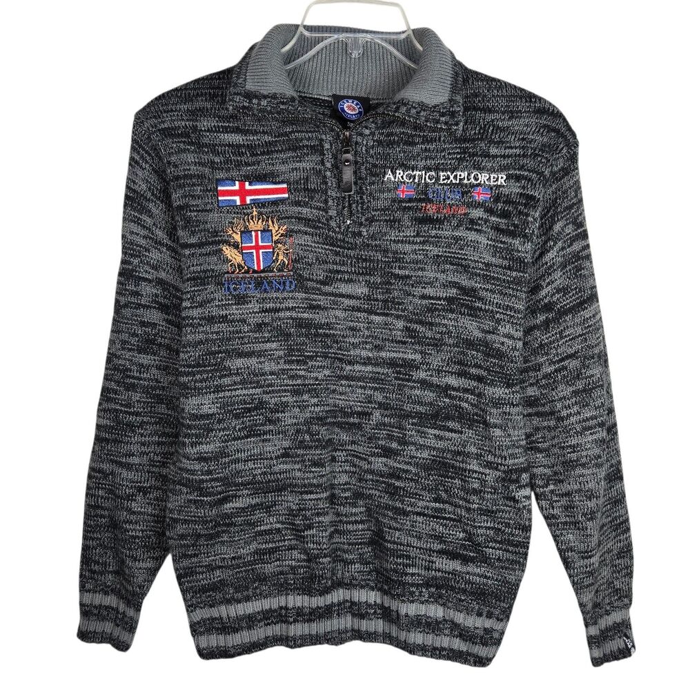 IceWear Iceland Arctic Explorer Club Pullover Sweater S Flag Crest Embroidered